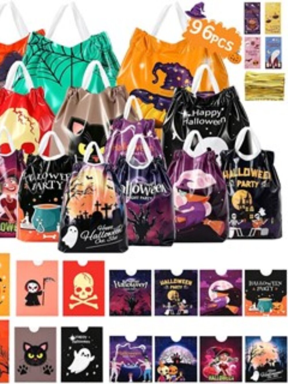NEW 96PCS Halloween Treat Bags – 16 Designs, 3 Sizes 🎃👻
